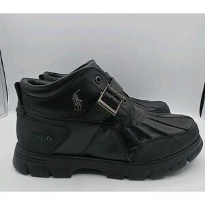 Polo Ralph Lauren Dover III Black Leather Lace-Up Buckle Boots Men Size 12D